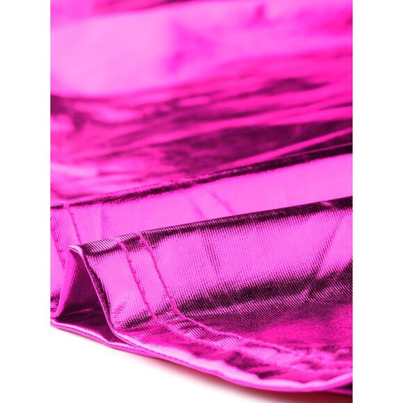 Metallic Crop Top One Shoulder Party Clubwear Holographic Tank Tops Hot Pink - Picture 5 of 7